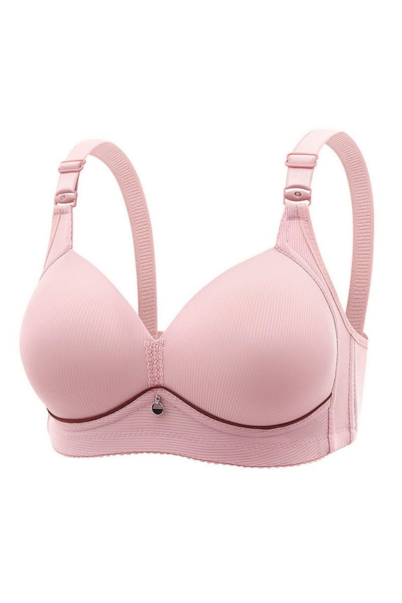 Training Bra V-Neck Wire-Free Bra Support Women Sport Bras Soft Bra Style R-35 Basic Bra Strap Nylon Pullover Bra Feature Everyday Bras Underwear Pink L