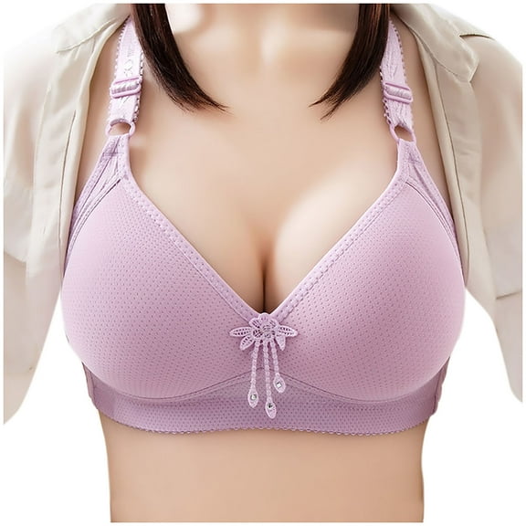 Bigersell Training Bra Women Bra Wire Free Underwear 1 Piece Bra Everyday Underwear Short Size Female Sports Bra, Style 2465, Purple 38B