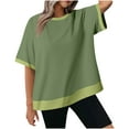 thumbnail image 1 of Bigersell Trendy Women Oversized T-Shirts , Ribbed Crew Neck Elbow-Length Summer Tops Color Block Splicing Casual Loose Blouses Tees Shirts Green L, 1 of 6