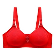 Bigersell Tshirt Bra Women Bra No Underwire Push Up Underwear Vest-Style Sleep Bra Tall Size Girls Sports Bra, Style 3444, Red 44B