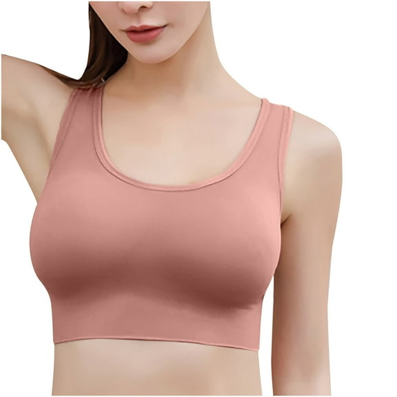 Bigersell Tshirt Bras Summer Sports Bra Plus Size Wire-Free Bra Style R4191 V-Neck Seamless Bras Pull-On Bra Closure Women Size Sports Bras Pink L