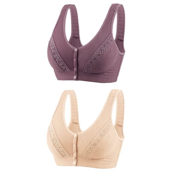 Bigersell Tshirt Bras for Women No Underwire 2pc Front Snap Closure Wire-Free Bra Support Workout Sports Bras Bralette Bra Style R-143 Basic Bra Strap Nylon Balconette Everyday Bras Underwear Purple S