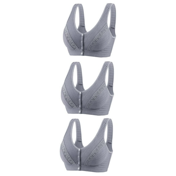 Bigersell Tube Tops Bra 3pc Front Snap Closure V-Neck Wire-Free Bra Support Women Exercise Bras Bralette Bra Style R-126 Basic Bra Strap Nylon Full-Coverage Bra Feature Everyday Bras Underwear Gray S
