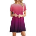 thumbnail image 1 of Bigersell Tunic Dresses for Women Summer Round Neck Short Sleeve T-Shirt Dress Gradient Print Loose Swing Mini Short Dress Beach Sundresses, 1 of 6