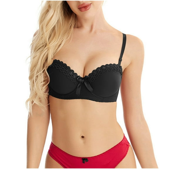 Bigersell Underwire Push up Bra Women Lace Wireless Bras Comfort Soft Sports Bras Ladies Bras No Underwire Padded Bralette Underwear Everyday Bras Black L