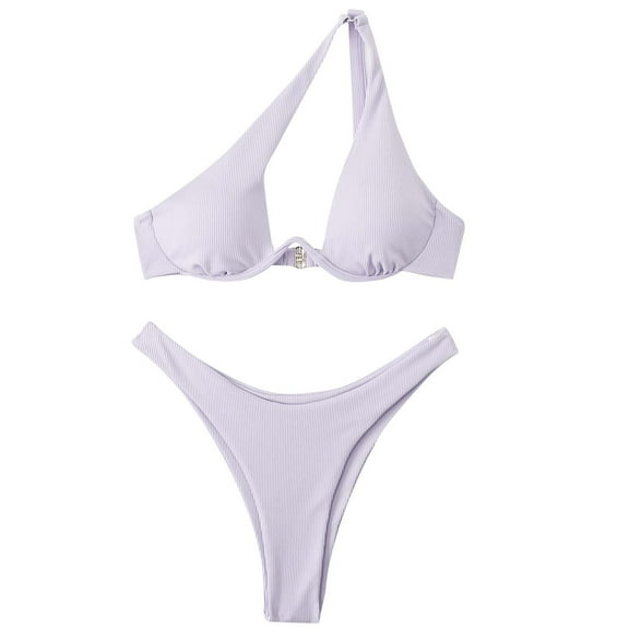 Bigersell Underwire Swimsuits for Women - Trendy One Shoulder Bikini Sets - High Cut 2 Piece Bathing Suits - Vacation Two Piece Swimsuits Beach Swimwear Purples M