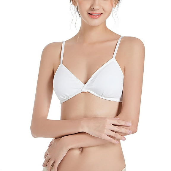 Bigersell V Neck Cami Bra for Women Girls Wirefree Bra Thin Cup Girl Comfortable Lace Underwear Big & Tall Size Bandeau Bra for Female Girls, Style 7537, White 38B