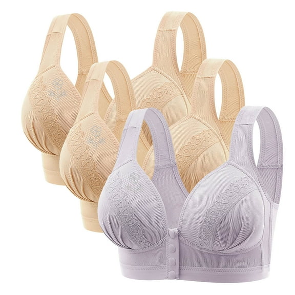 Bigersell V-NeckBra Discouts 3pc Ladies Seamless Comfortable No Underwire Breathable Gathering Front Opening Buckle Bra Woman Underwear Demi Cup Bra Style F-702 Purples M
