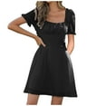 thumbnail image 1 of Bigersell Vacation Dresses for Women Beach Women Fashion Short Sleeve Ruffle Dress Midi Dresses Female Regular T-Shirt Dresses, Style 17639, Black S, 1 of 6