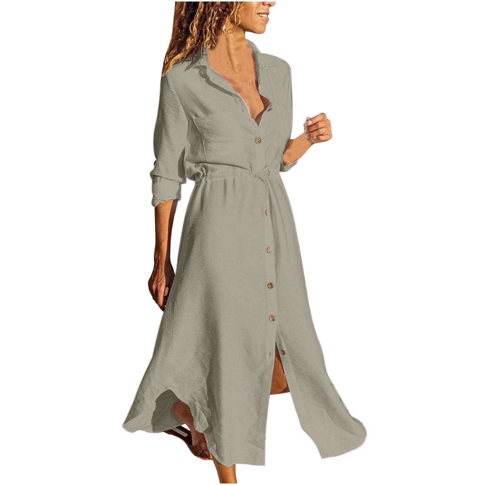 Khaki maxi shirt dress sale