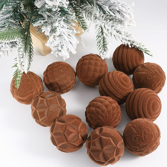 Bigersell Velvet Christmas Ball Ornaments, Flocked Ball Christmas Ornaments, 2.36 inch Tree Balls Decorative Hanging Ornaments Set of 12 Count for Per D