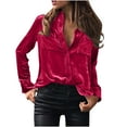 thumbnail image 1 of Bigersell Velvet Tunic Tops for Women Womens Velvet Button Down Shirts V Neck Long Sleeve Shirt Blouses Tops Tunic T-Shirt Ladies Tops and Blouses Velvet Womens Tops F-Red S, 1 of 4