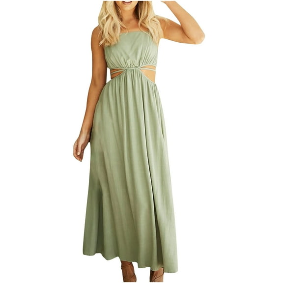 Bigersell Wedding Dresses for Bride Short Sleeve Women Summer Casual Backless Solid Color Bandage Backless Dress Midi Dresses for Female Women's Plus Maxi Dresses, Style 21181, Green XL