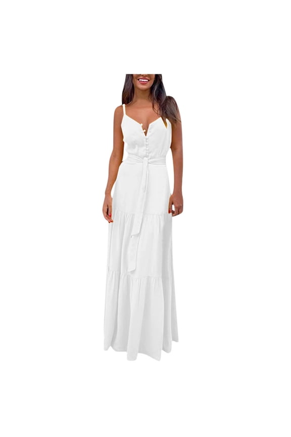 Wedding Dresses for Women Bride Fashion Women Summer Boho Sleeveless Strappy V-Neck Bandage Party Beach Dress Women Fit & Flare Dress Style 32633, Female Knee Length Dresses White XL