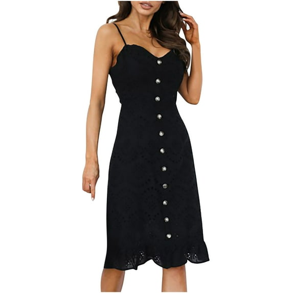 Bigersell Wedding Dresses Women's Fashion V-Neck Solid Lace Sleeveless Knee Length Sling Dress Tall A-Line Dress Style 41518, Female Above Knee Dresses Black M