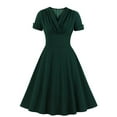 thumbnail image 1 of Bigersell Wedding Guest Dresses for Women Short Sleeve Round-Neck Retro High Waist Dress Long Maxi Dresses for Female Women Sweater Dresses, Style 25659, Green XL, 1 of 8