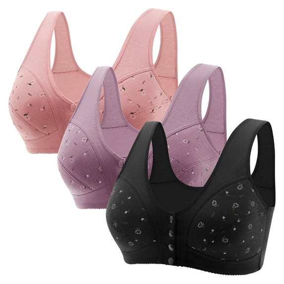 Bigersell White Push up Bra Clearance Women Senior Elder Women Printed Front Buckle Without Underwire Underwear Soft Cotton Plus Size Underwear Bra pullover Bra Style F-431 Multicolor 3XL
