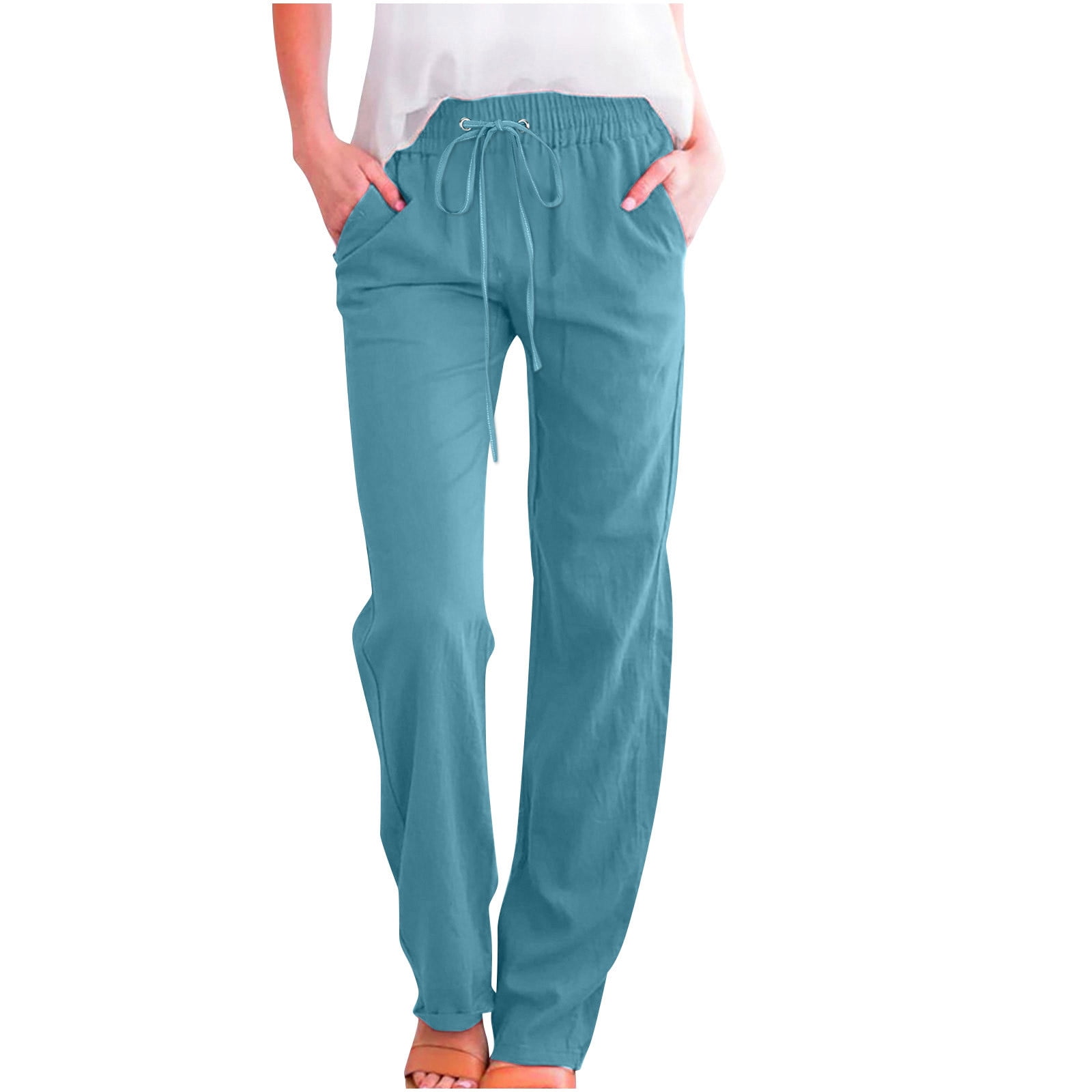 Women's Pant Women's Straight Fit Elastic Waisted Drawsting Cotton