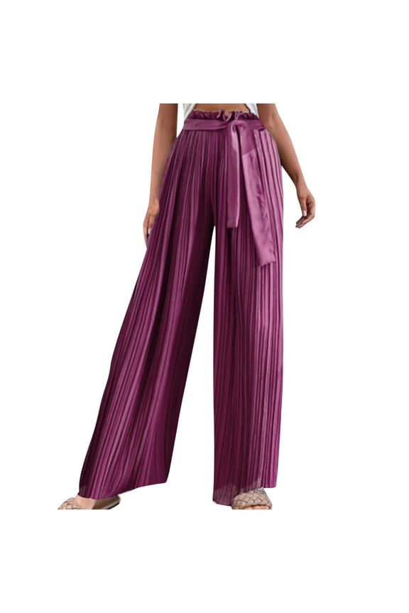 Wide Leg Pants for Women Full Length Women's Fashion Casual High Waist Elastic Waist Drawstring Straps Solid Color Draped Pleated Wide Leg Long Pants Ladies Shaping Bootcut Overall Jeans