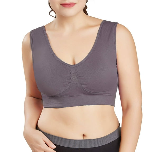 Bigersell No Wire Bras for Women V-Neck Wire-Free Bra Support Women Yoga Bras T-Shirt Bra Style R-211 Basic Bra Strap Nylon Back-Smoothing Bra Feature Everyday Bras Underwear Gray S