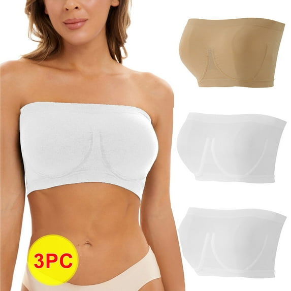 Bigersell Wire Free Bras for Large Breasts Deals 3pc Long Line Bra Longline Bra Style R670 V-Neck Padded Bras Pull-On Bra Closure Women's Plus Size Wireless Push up Bras Beige XXL