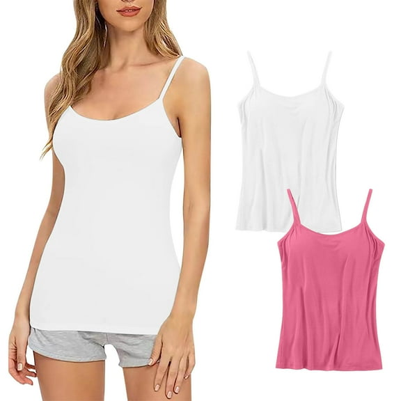 Bigersell No Wire Push up Bras Pack for Women New 2024 Women's 2pc Daily Sling with Chest Pad Camisole Shelf Bra Spaghetti Straps Tank Tops Full-Figure Bra Style F-235 White L
