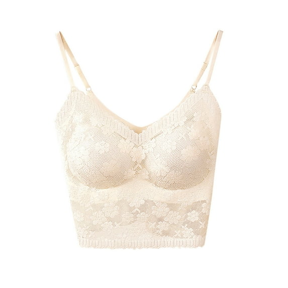 Bigersell Wirefree Bra With Support Clearance Fashion Women Solid Color Underwire Lace Pad Gathering Camisole Integrated Type Daily Bra Seamless Bra Style F-1265 Beige M