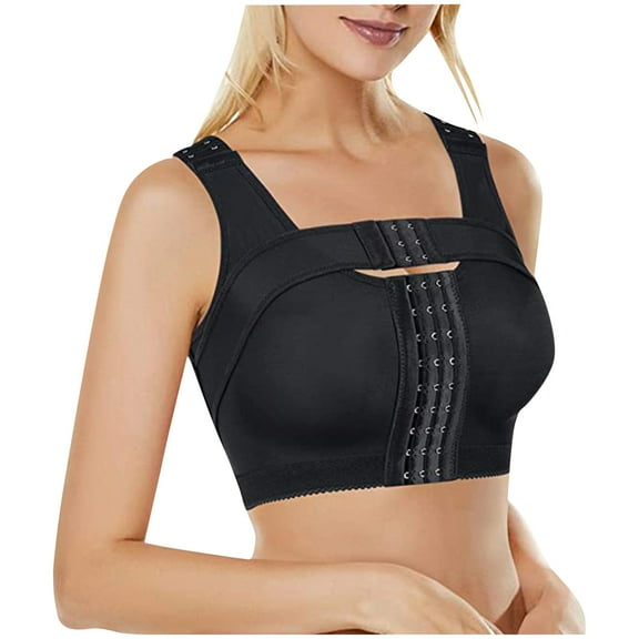 Bigersell Wirefree Push up Bra Summer Front Cross Bra Sport Bra Style R3481 V-Neck Full-Coverage Bras Front Close Bra Closure Women Size Bralette Tops Black XL