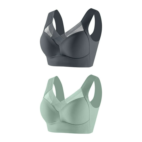 Bigersell Wireless Bra On Sale Women's Underwire Underwear Thin Lace Solid Color Push-Up Adjustment Bra Sports Bra Style F-438 Green XL