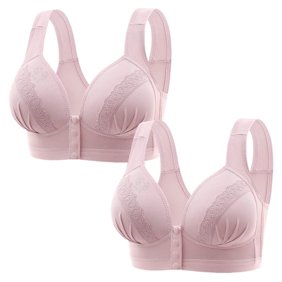 Bigersell Wireless Bra Upgrade 2pc Ladies Seamless Comfortable No Underwire Breathable Gathering Front Opening Buckle Bra Woman Underwear Lightly Lined Bra Style F-649 Pinks 3XL