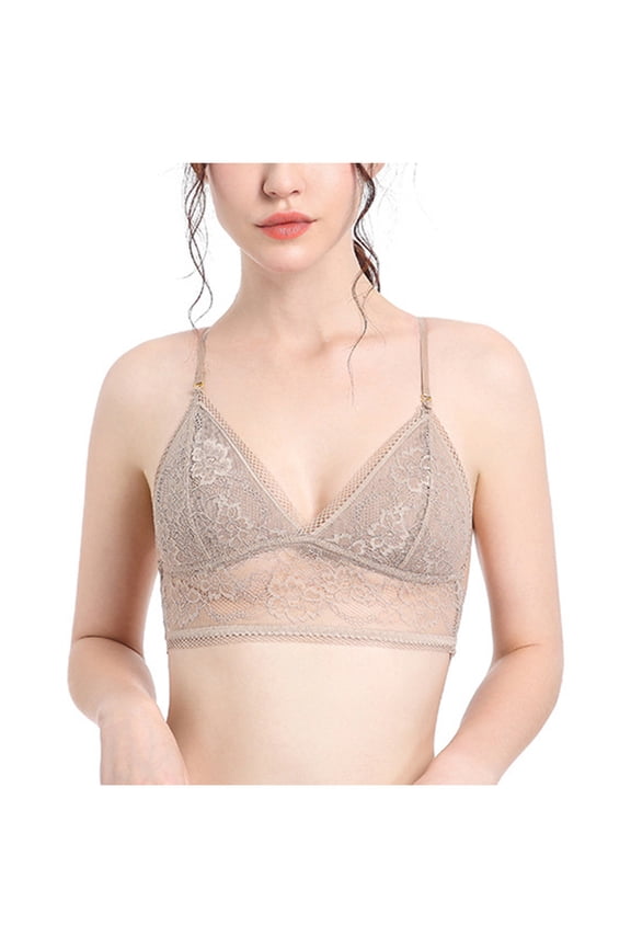 Wireless Bra Wirefree Bra Thin Cup Girl Comfortable Lace Underwear Tall Size Full-Coverage Wirefree Bra, Style 7422, Khaki 36B