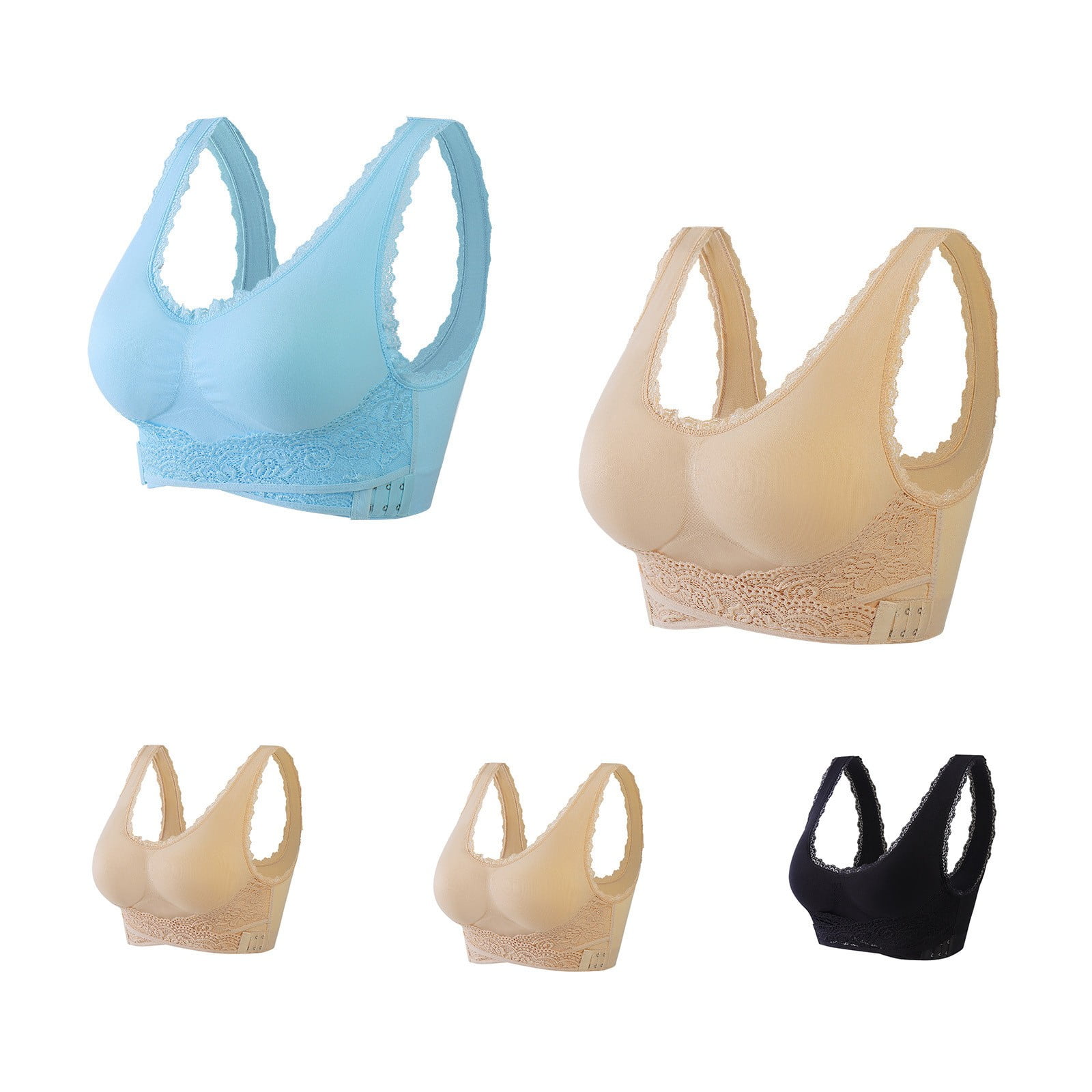 Bigersell Wireless Bra for Women 5pc V-Neck Wire-Free Bra Support Women ...