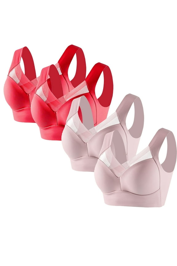 Wireless Bra for Women Trendy 4pc Women's Strapless Lace Underwear with Thin Side Collection and Daily Bra Wireless Bra Style F-622 Pinks 4XL
