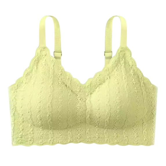 Bigersell Wireless Bralette for Women Lace V-Neck Full-Coverage Bras Back Hook and Eye Bra Closure Ladies Push-up Padded Bras No Underwire Comfy Bra Everyday Wire-Free Sports Bras Yellow M