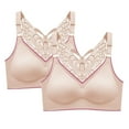 thumbnail image 1 of Bigersell Wireless Bras 2pc V-Neck Wire-Free Bra Support Women Comfortable Bra T-Shirt Bra Style R-161 Basic Bra Strap Nylon Pullover Bra Feature Everyday Bras Underwear Beige 5XL, 1 of 5