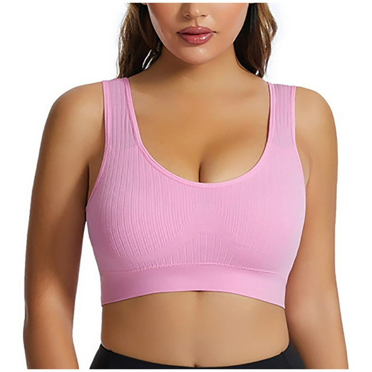 Bigersell Wireless Bras Deals Women Bras Soft Bra Style R3300 V-Neck  Pullover Bras Pull-On Bra Closure Women's Plus Size Racerback Bras Pink M 