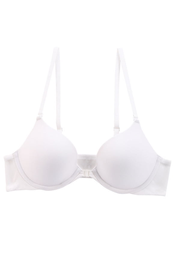 Wireless Bras On Sale Fashion Women Plus Size Solid Color Front Opening Buckle No Underwire Fixed Cup Gathering Daily Bra Training Bra Style F-1258 White 32