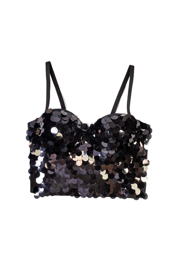 Wireless Bras Trendy Women's Fashion Corset Fishbone Bra Wearing Sequin Bead Hanging Strap Bra Wireless Bra Style F-251 Black XXL