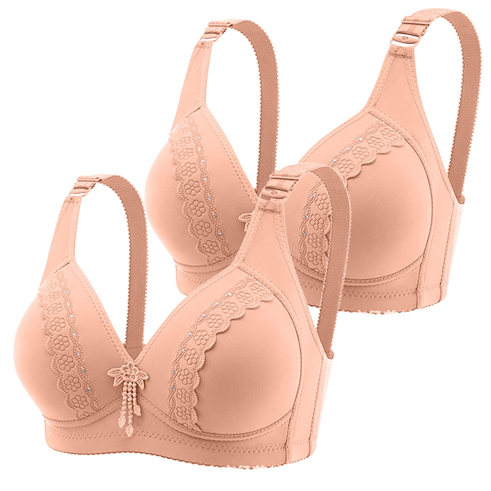 Bigersell Wireless Bras for Women Clearance 2pc Everyday Bras V-Neck Lace Bra  Style B-81 Hook and Loop Bra Closure Back-Smoothing Wire-Free Bra Pack Pink  XXL 