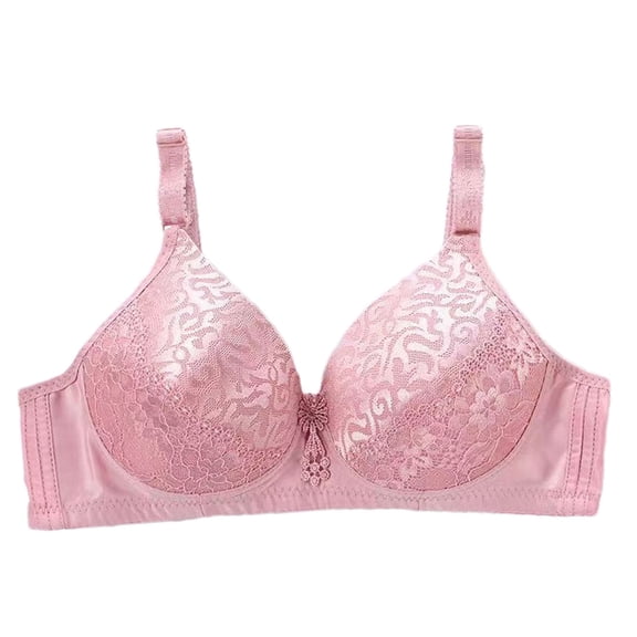 Bigersell Wireless Bras for Women Lace V-Neck Push up Bra No Underwire Womens Full Figure T-Shirt Bra Comfort Soft Cup Breathable Padded Bralette, B12-17, Pinks, S