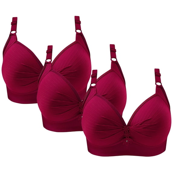 Bigersell Wireless Bras for Women Pack of 3 Sports Bras No Underwire Women’s Plus Size Full-Coverage Bra Ladies Ruched Front Push up Bras No Underwire S-10-Red