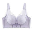 thumbnail image 1 of Bigersell Wireless Bras for Women No Underwire Push up Padded Bras Lace Trim V-Neck Comfort Soft Bra Solid Polyester Wire-Free Bra Hook and Eye Bra Closure Full-Figure Bralette B-5-Purple XL, 1 of 3