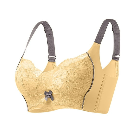 Bigersell Wireless Bras for Women V-Neck Wire-Free Bra Support Women V Neck Cami Bra Full-Figure Bra Style R-253 Basic Bra Strap Nylon Seamless Bra Feature Everyday Bras Underwear Yellow S