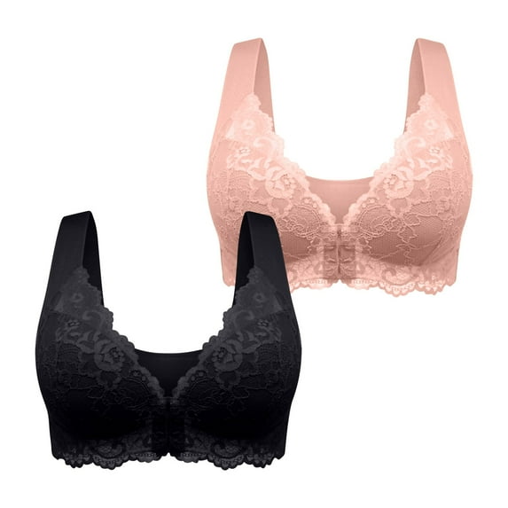 Bigersell Wireless Cami Bra On Sale 2pc Women's Lace Front Buckle Bra Wire Underwear Pullover Bra Everyday Underwear Bras Demi Cup Bra Style F-141 Pinks 6XL