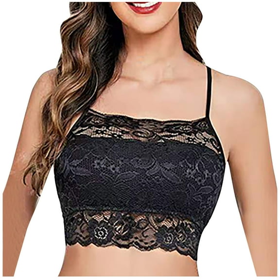 Bigersell Wireless Cami Bra On Sale Women's Solid Lace Wrapped Chest and Backless Ultra-Thin Bra with Padding Breathable Underwear Daily Bra Training Bra Style F-1245 Black XL