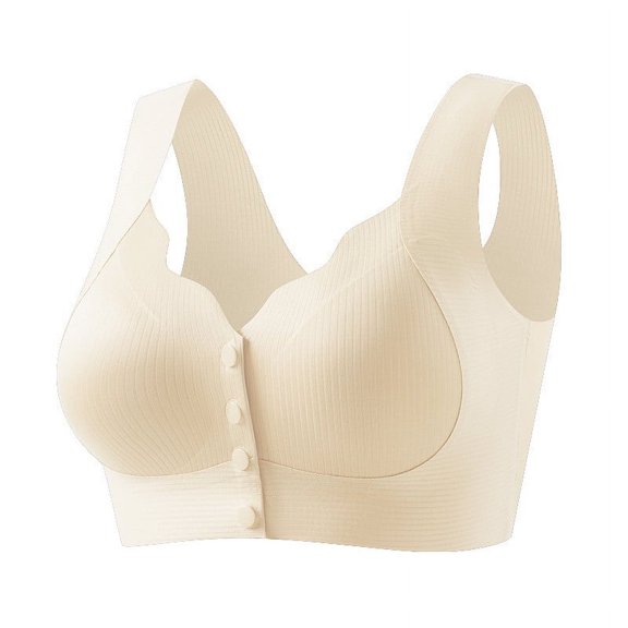 Bigersell Wireless Comfortable Bra Discouts Women Front Open Four Button Bra Solid Color Soft and Comfortable Without Underwire Gathering for Daily Bras pullover Bra Style F-706 White L