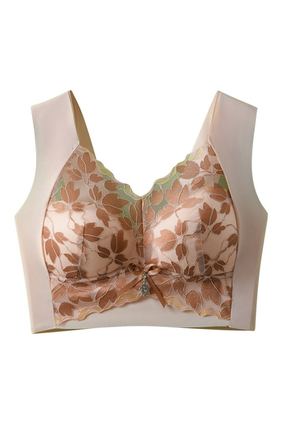 Wireless Comfortable Bra New Women Plus Sized Lace Push up Without Underwire Fixed Cup Collection Auxiliary Breast Sagging Bra Bralette Bra Style F-764 Pinks 3XL