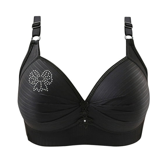 Bigersell Wireless Comfortable Bra Upgrade Woman's Printing Push up Bras Plus Size Daily Bra Underwear No Underwire Wire-Free Bra Style F-498 Black XL