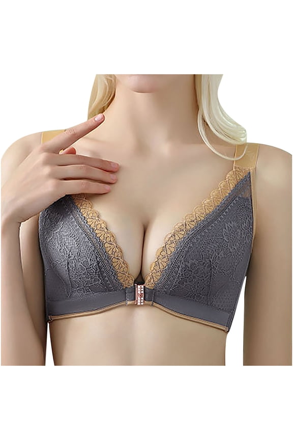 Wireless Comfortable Bra Women Bra Wire Free Underwear Thin Cup Lace Bra Short Size Padded Bralette, Style 7127, Gray 48B