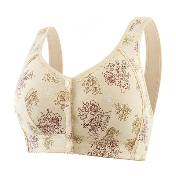 Bigersell Wireless Cotton Bra Upgrade Woman Color Thin and Steel Hoop Push up Breathable Underwear for Daily Bras Mastectomy Bra Style F-970 Beige 42